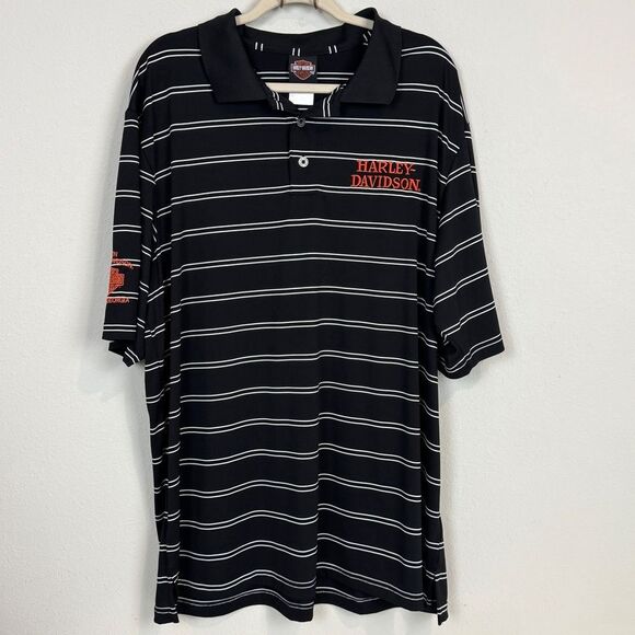 Harley-Davidson Black Striped Embroidered Polo Shirt 2XL Tifton, GA - Picture 1 of 7